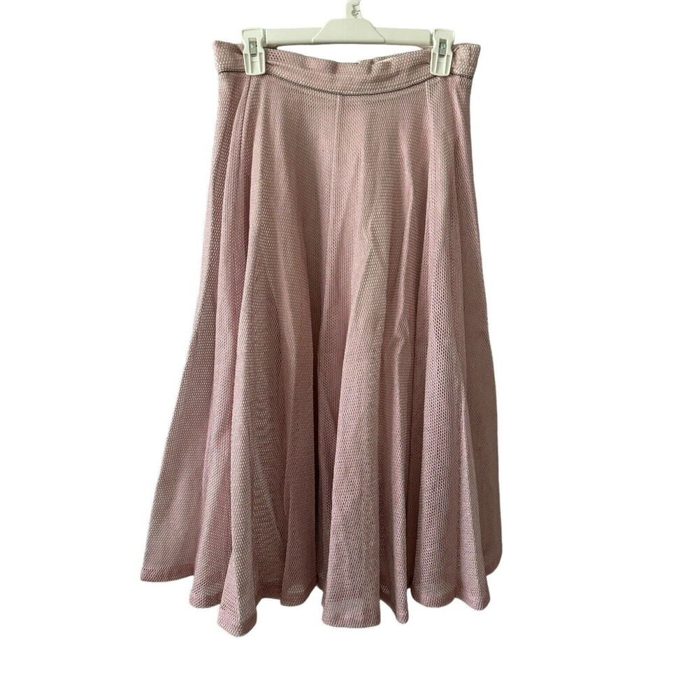 MAJE Jalet Metallic Pink Coated Mesh Metal Trim‎ Midi Skirt Size 40